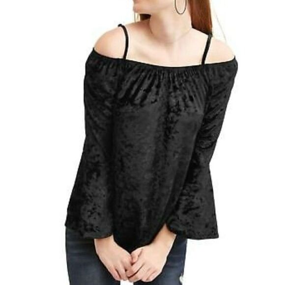 NWT No Boundaries NOBO Velvet Flounce Sleeve Top (Black) - XL - Picture 1 of 8